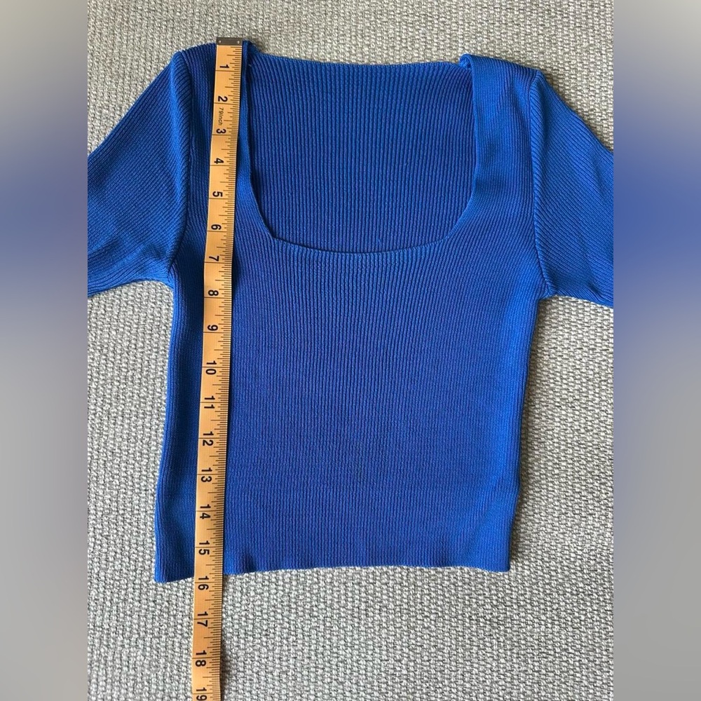 Royal Blue Ribbed Knit Square Neck Top